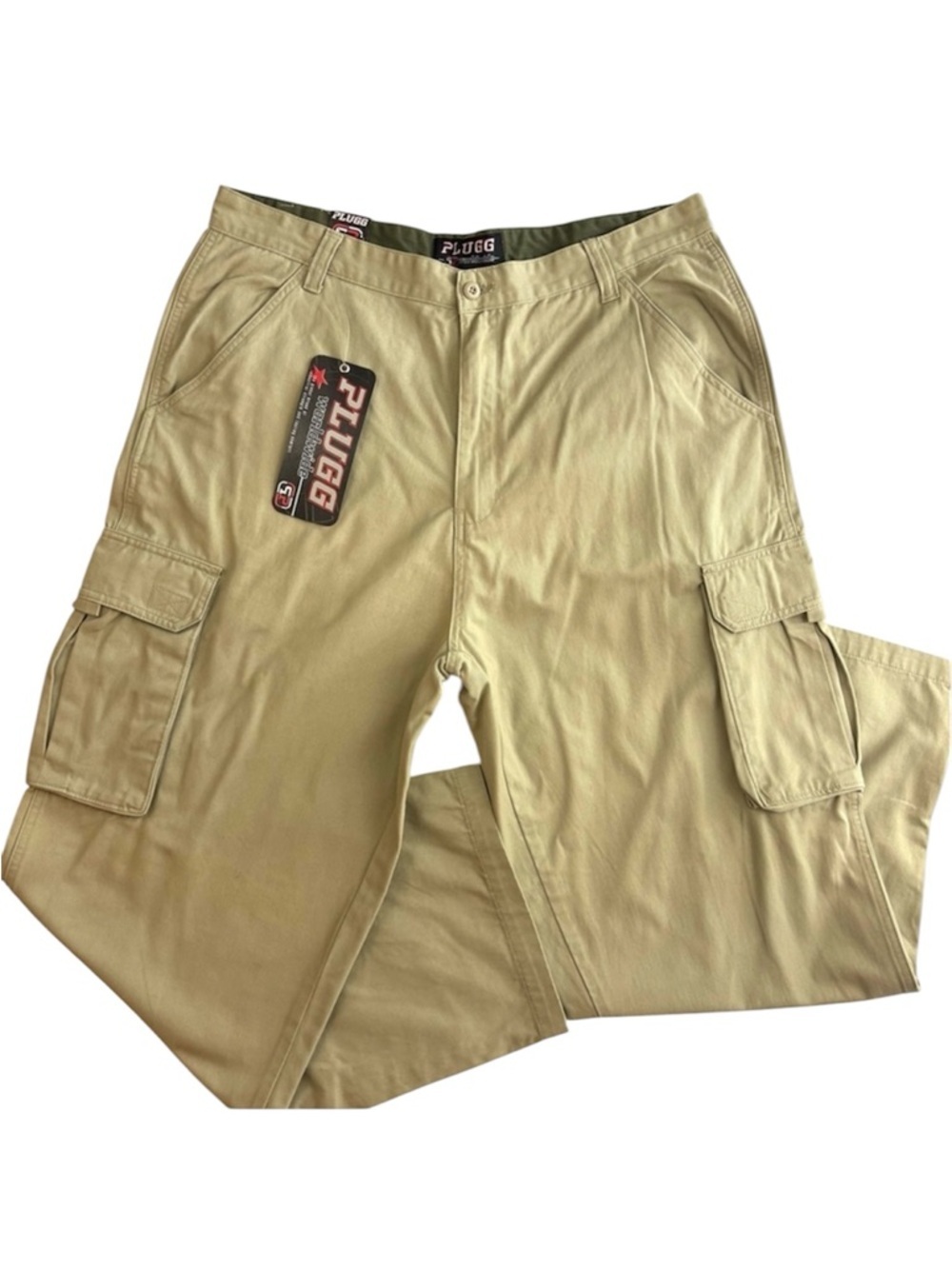 NWT PLUGG Tan Khaki Men’s Relaxed Fit Industrial Wide Leg Cargo Pants‎ 38/32L